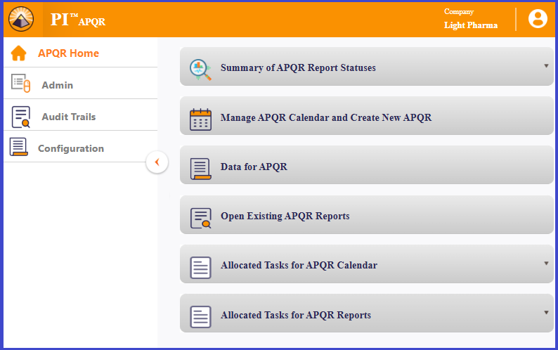 Light Pharma APQR product dashboard